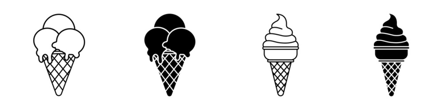 Ice cream cone icon flat outline in black
