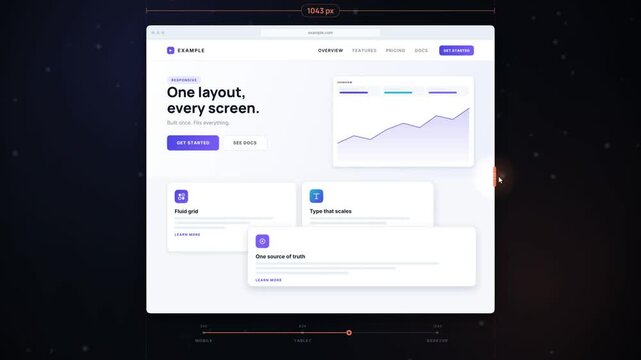 Responsive web design demo resizing a landing page from desktop to mobile across breakpoints