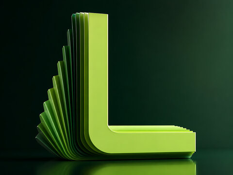 Layered green letter l with glossy reflections on a dark green background