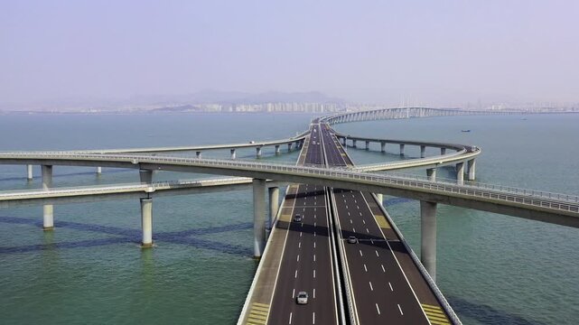 Hong Kong-Zhuhai-Macau Bridge Interchange over Coastal Waters in Zhuhai, China