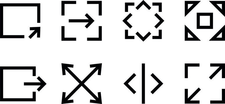 Fullscreen layout and window resize multimedia line icon set with diverse extend split maximize and log out symbols