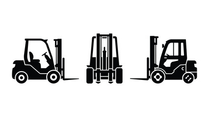 Naklejka premium Illustrating forklift truck from the side, front, opposite side views for warehouse logistics handling operations