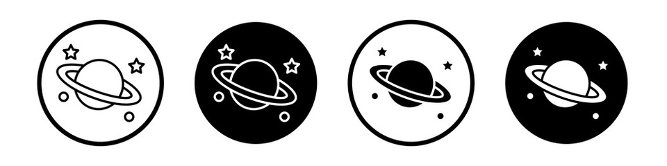 Planet saturn icon flat outline in black © Vince