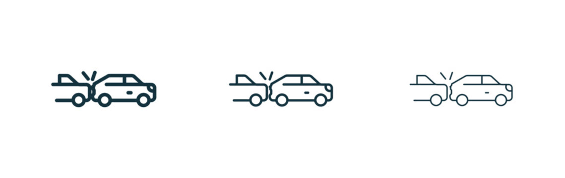 Rear end collision icon flat outline in black