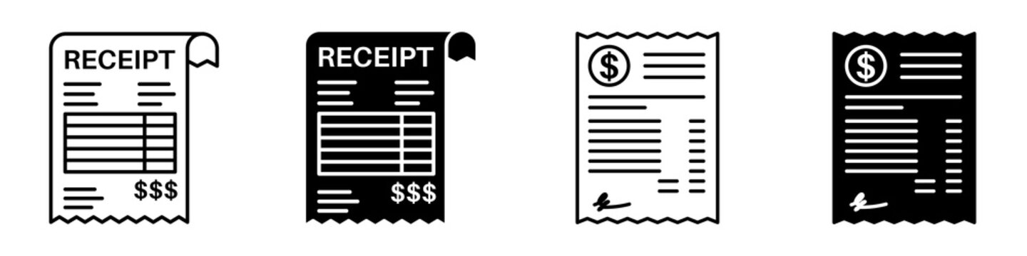 Receipt icon flat outline in black