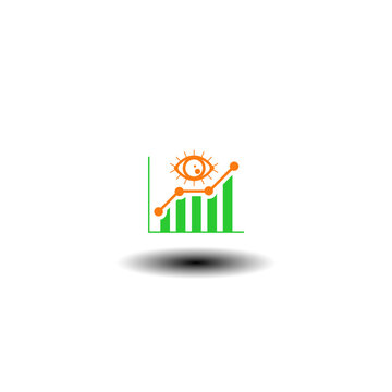 Vector illustration of graph growth with eye. Symbol of financial forecast.