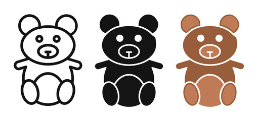 Fototapeta premium Teddy bear icon flat outline in black
