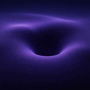 Dark purple abstract texture with flowing lines creates void wormhole effect. Smooth surface curves into deep darkness, evoking mystery, infinite space, representing abstract concepts of time,