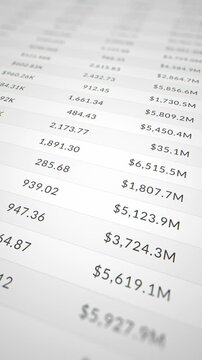 Financial business data analysis process on accounting documents, excel spreadsheet calculation, office balance sheet table on screen, finance company number statement, market statistic report