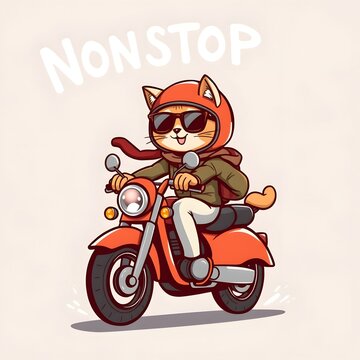Cartoon cat riding a scooter with 'Nonstop' text