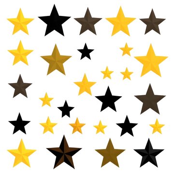 A collection of stars in various colors and sizes on a white backgroun
