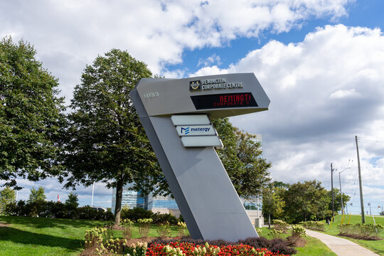 Markham, Ontario, Canada - September 5, 2026:  A directory sign for the Metergy Solutions headquarters in Markham, Ontario, Canada. Metergy Solutions provides utility submetering and billing services 
