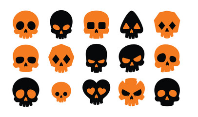 Obraz premium Set of orange and black skull icons for halloween