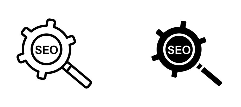 SEO icon flat outline in black