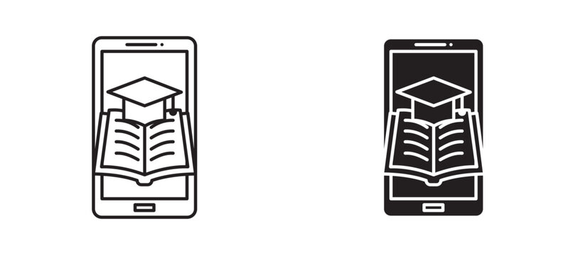Mobile learning icon flat outline in black