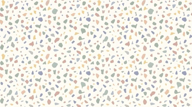 Playful terrazzo inspired pattern with tiny pastel fragments scattered across a white background, creating a cheerful modern surface for decor and textiles
