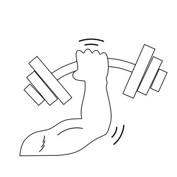 Hand muscle lift dumbbell line drawing vector,hand  lifting dumbbell outline image,hand lift dumbbell line  image,hand muscle lifting dumbbell line illustration, hand lift dumbbell line vector icon