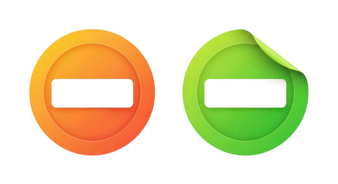 Orange and green round minus sign stickers or web buttons Cutout PNG