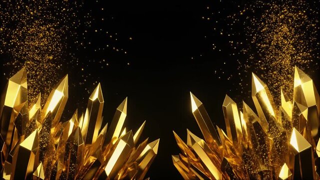 成長する金の結晶 黒背景の金インクアニメーション動画