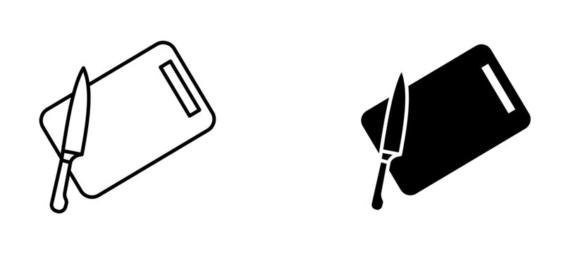 Cutting board and knife icon flat outline in black