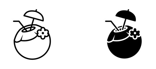 Fototapeta premium Coconut drink icon flat outline in black