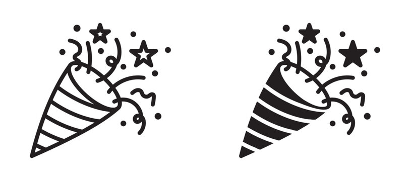 Confetti popper icon flat outline in black