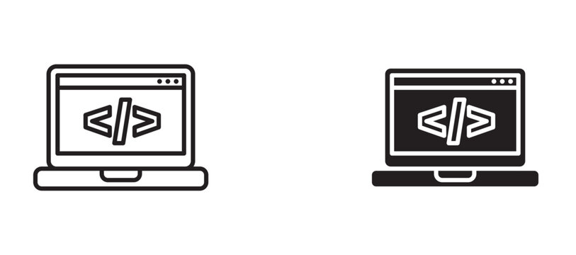 Coding icon flat outline in black