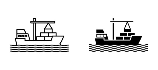 Cargo ship icon flat outline in black © Vince