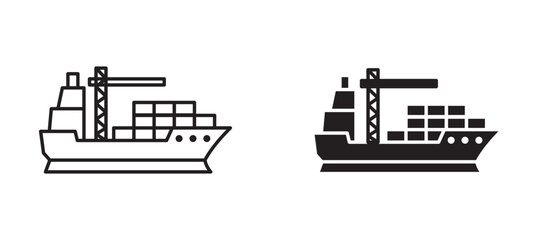 Cargo ship icon flat outline in black © Vince