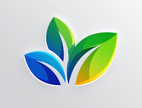 Abstract three leaf shape logo with blue green yellow gradient. Clean modern organic design for eco business symbol. Growth vitality concept graphic.