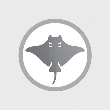 Gray manta ray swimming in a round sea emblem