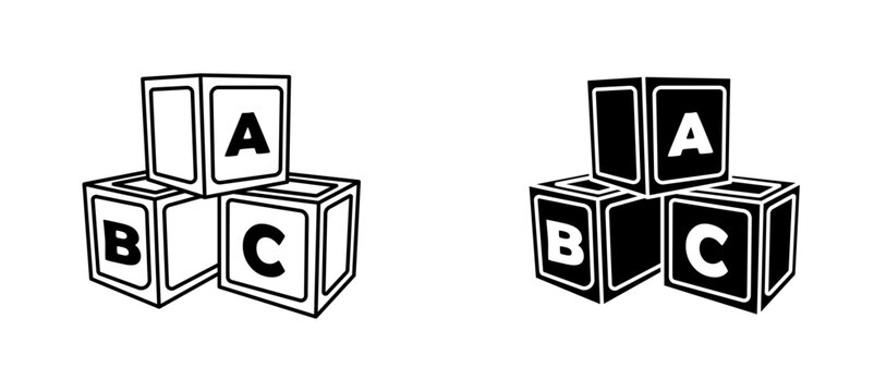 Baby ABC cubes icon flat outline in black