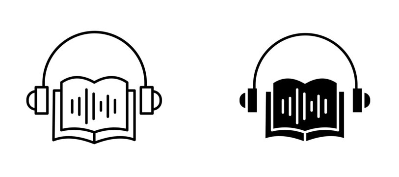 Audio book icon flat outline in black