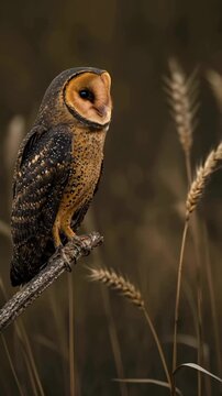 Majestic Lesser Sooty Owl perched on a branch
