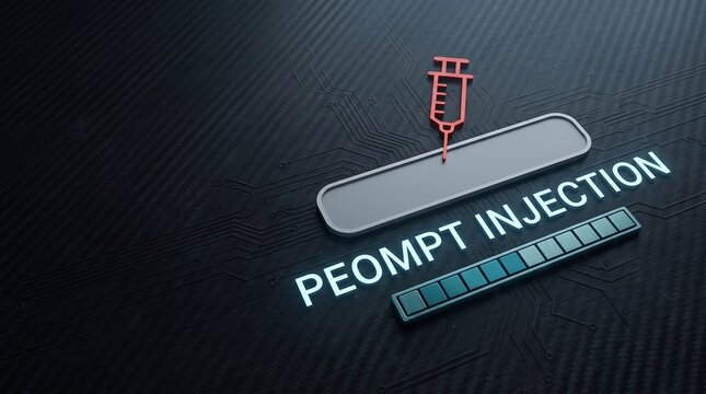 Prompt injection cybersecurity vulnerability concept on circuit board