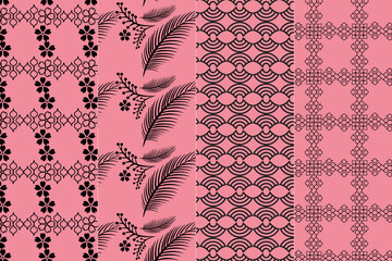 Black floral geometric pattern on a pink background © Mst.Farzana Akther