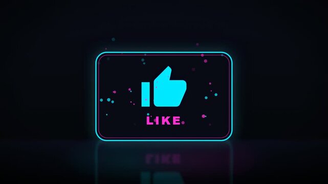 Neon Glowing Like Button Icon with Thumbs Up Symbol on Dark Background for Social Media