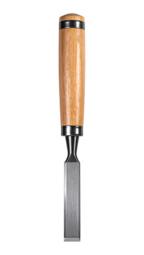 Wood chisel tool with a sharp steel blade and a polished wooden handle used for carpentry and construction&nbsp;&nbsp;
