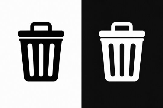 Black and White Trash Can Delete Icon for Waste Disposal