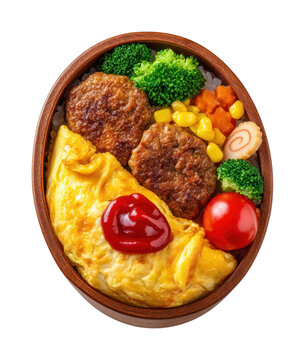 PNG Colorful bento box with omelette and vegetables