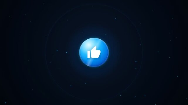 Glowing Blue Like Button Icon Pulsing on Dark Space Background with Sparkling Particles