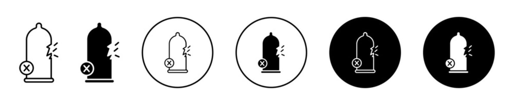 Broken condom icon flat outline in black