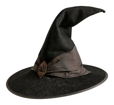 Black witch hat PNG with transparent background, spooky Halloween accessory