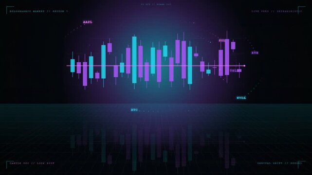 Abstract Digital Financial Trading Chart with Glowing Candlestick Patterns on Dark Futuristic Background