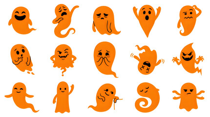 Fototapeta premium Happy cartoon ghost characters in different funny expressions