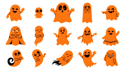 Fototapeta premium Happy cartoon ghost with various funny expressions