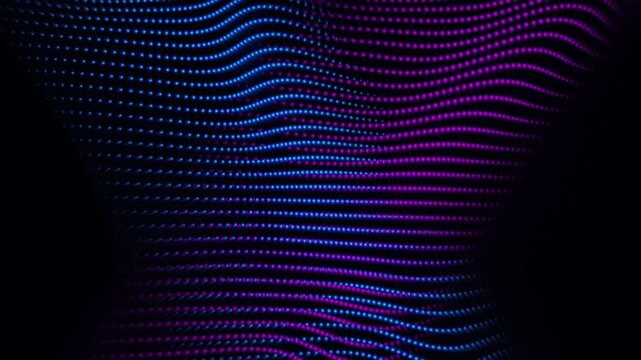 Abstract neon wave background, glowing particle grid, futuristic digital data flow