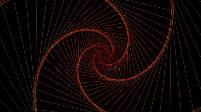 Hypnotic spiral tunnel background, orange geometric vortex loop, abstract digital art
