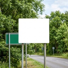 Fototapeta premium Blank Roadside Signage In Green Nature Setting Inviting Customization