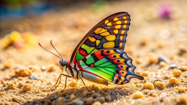 Butterfly Prepona Laerte on the sand, colorful, earth,  colorful, earth, outdoor, nature scene